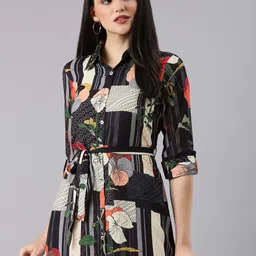 SHOWOFF Floral Printed Georgette Shirt Dress-image-12