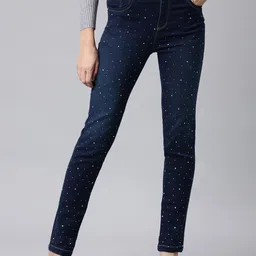 SHOWOFF Women Jean Skinny Fit Light Fade Embellished Cotton Jeans-image-35