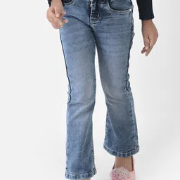 Crimsoune Club Girls Blue Bootcut Heavy Fade Stretchable Jeans-picture-55