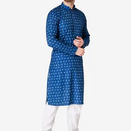 TABARD Men Blue & White Printed Pure Cotton Kurta with Pyjamas-image-18