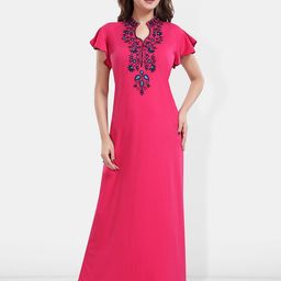 Be You Floral Embroidered Mandarin Collar Maxi Sweat Nightdress-picture-21