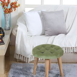 Shadowkart Green & Beige Velvet Round Ottomans-image-56