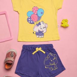V-Mart Girls Printed Pure Cotton T-shirt with Shorts-picture-49