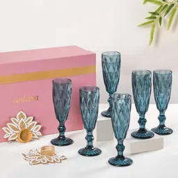Nestasia 8 Pcs Blue Glasses & Tea Light Holders Home Gift Set-17