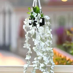 Akaar White & Green Hanging Artificial Flower With Pot-5
