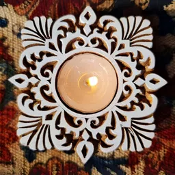 Peepul Tree Brown & White Tree Square Engraved Wooden Tealight Holder-image-10