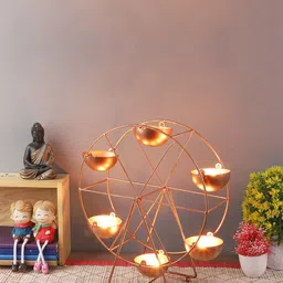 Amaya Decors Copper-Toned Solid Wheel Revolving Tealight Holder-21