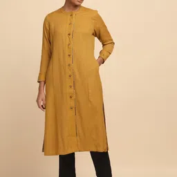 W The Folksong Collection Women Yellow Longline Open Front Jacket-16