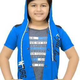 BAESD Boys Typography Printed Lightweight Hooded Open Front Jacket With Attached T-Shirt-12