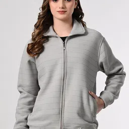 BAESD Women Mock Collar Self Design Woollen Casual Lightweight Bomber Jacket-50