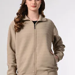 BAESD Women Mock Collar Self Design Woollen Casual Lightweight Bomber Jacket-34