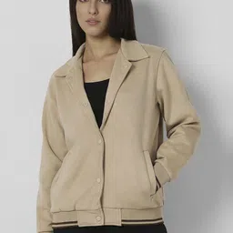 Van Heusen Woman Lapel Collar Solid Casual Bomber Jacket-image-51
