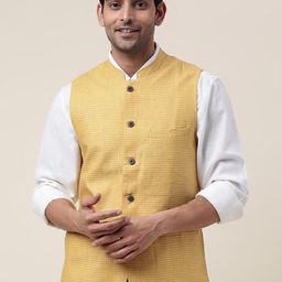 Fabindia Checked Slim Fit Linen Nehru Jacket-picture-34