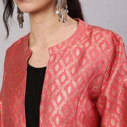 AKS Ethnic Motifs Woven Design Reversible Longline Open Front Jacket image 2