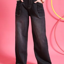 Freehand by The Indian Garage Co Women Black Relaxed Fit Mid-Rise Heavy Fade Jeans-picture-45