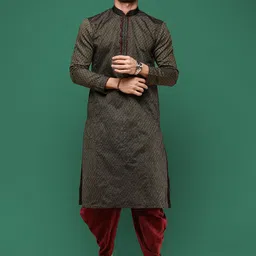 Sangria Black Ethnic Motifs Woven Design Jacquard Kurta-picture-23