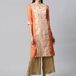 AURELIA Women Orange & Beige Ethnic Motifs Printed Kurta-picture-4