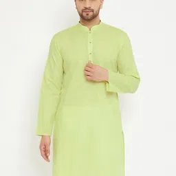 VASTRAMAY Men Green Cotton Blend Straight Kurta-image-59
