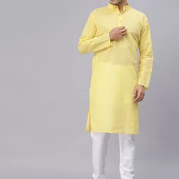 NEUDIS Men Yellow Thread Work Handloom Kurta-image-77
