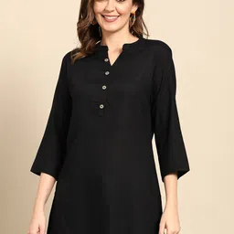 Sangria Black Mandarin Collar Kurti-image-80