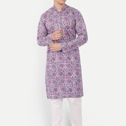 Aashima Wahal Men Purple Floral Printed Block Print Pure Cotton Kurta-picture-55
