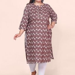 Jevi Prints Plus Size Floral Printed Gotta Patti Block Print Cotton Kurta-19
