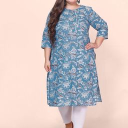 Jevi Prints Plus Size Floral Printed Gotta Patti Pure Cotton Kurta-picture-21