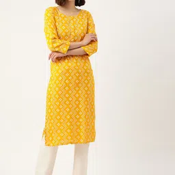 INDYES Bandhani Printed Gotta Patti Straight Kurta-15