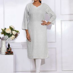 Kesarya Women White & Black Floral Printed Pure Cotton Kurta-image-14