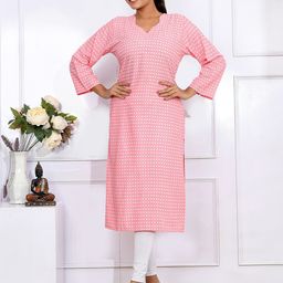 Kesarya Pink & White Floral Printed Cotton Kurta-image-38