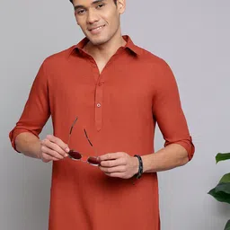 Anouk Rust Shirt Collar Roll-Up Sleeves Straight Kurta-image-19