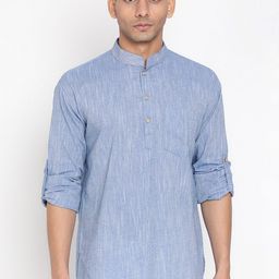 JAVINISHKA Mandarin Collar Cotton Linen Short Kurta-image-96