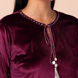 Rang by Indya Keyhole Neck Velvet A-Line Regular Kurta image 5