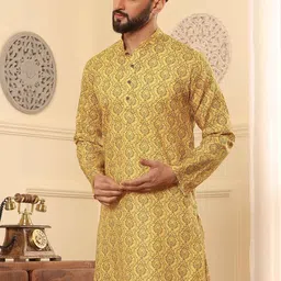 Armaan Ethnic Men Ethnic Motifs Printed Mirror Work Block Print Kurta image 4