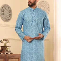 Armaan Ethnic Men Ethnic Motifs Printed Thread Work Block Print Kurta image 3