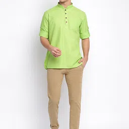 Sanwara Men Green Solid Mandarin Collar Kurta-image-84