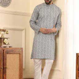 Armaan Ethnic Men Ethnic Motifs Printed Thread Work Block Print Kurta image 3