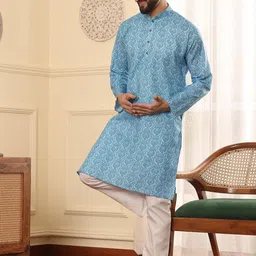 Armaan Ethnic Men Ethnic Motifs Printed Thread Work Block Print Kurta image 4