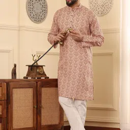 Armaan Ethnic Men Ethnic Motifs Printed Thread Work Block Print Kurta image 5