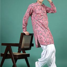 Sangria Floral Printed Mandarin Collar Straight Kurta-picture-47