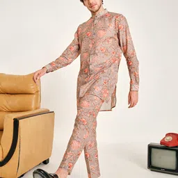 Project Bandi Mandarin Collar Floral Printed Regular Straight Kurta with Trousers-66