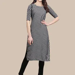 KALINI Women Grey & Black Geometric Striped Crepe Kurta-picture-16
