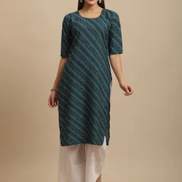 KALINI Printed Striped Crepe Straight Kurta-image-26