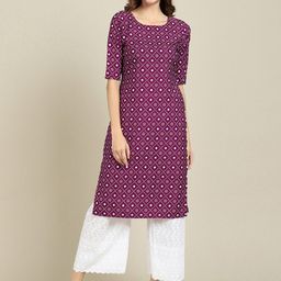 KALINI Women Purple Geometric Printed Summer Sheers Crepe Kurta-image-6