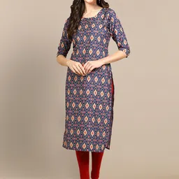 KALINI Women Blue Ethnic Motifs Printed Block Print Crepe Kurta-picture-33