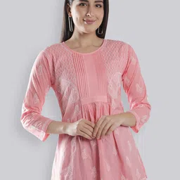 Seva Chikan Paisley Embroidered Lucknowi Chikankari A-Line Kurti-image-15