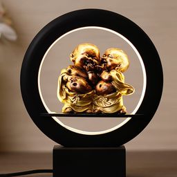 eCraftIndia Black & Gold Laughing Buddha Monk Decorative Circular Table Lamp-38