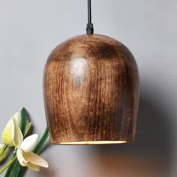 Homesake Brown Solid Handcrafted Walnut Wooden Hanging Light-15