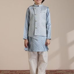 Manyavar Boys Geometric Printed Kurta and Pyjamas with Jacket-image-14