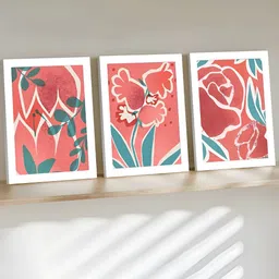 Art Street Pink & Blue 3 Piece Paper Floral and Botanical Paintings Wall Art-51